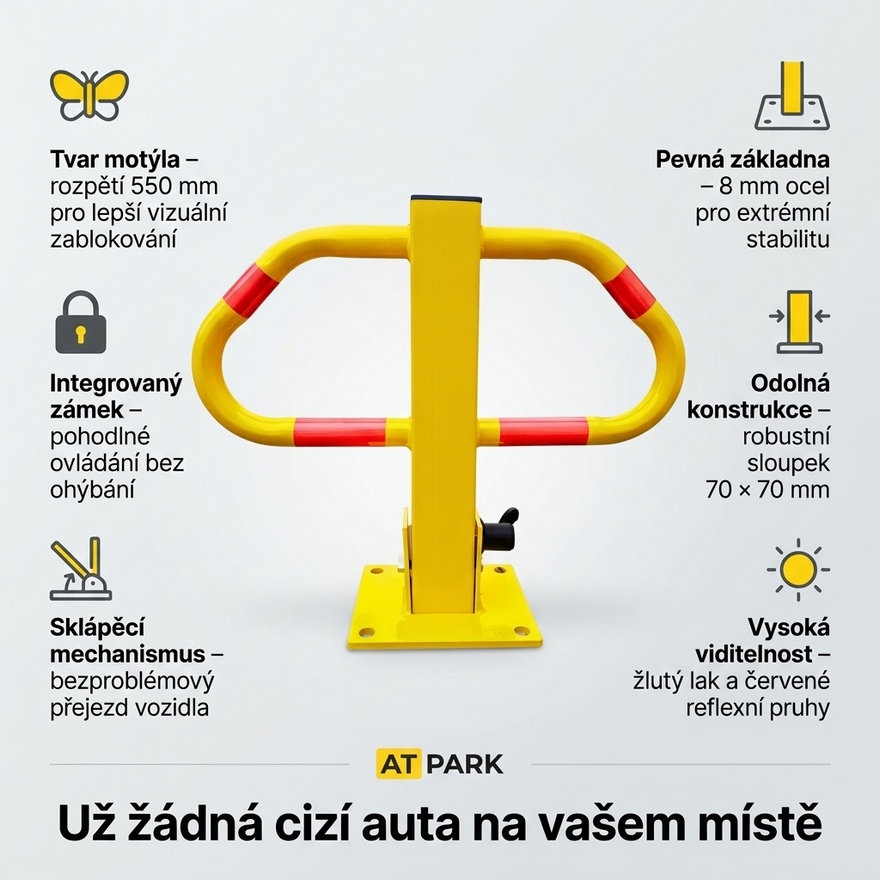 Parkovací zábrana AT PARK ve tvaru motýla, 550 mm, skládací, přišroubovatelná